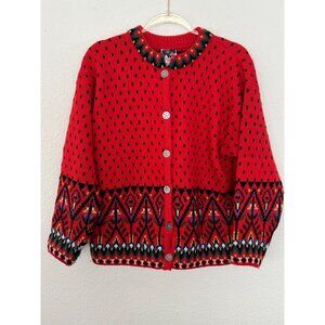 Dale Of Norway Red Wool Cardigan Sweater M Nordic Pattern Holiday Button Front